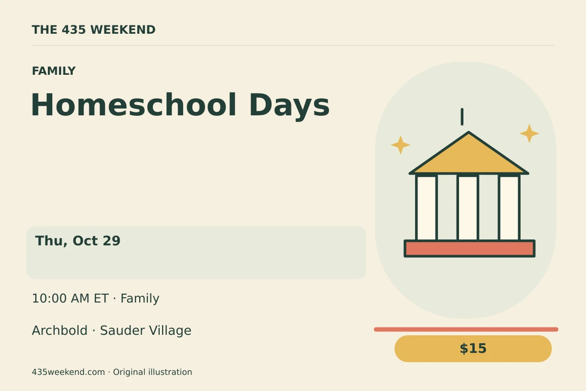 Illustrated activity card for Homeschool Days; see listing for dates, Archbold.