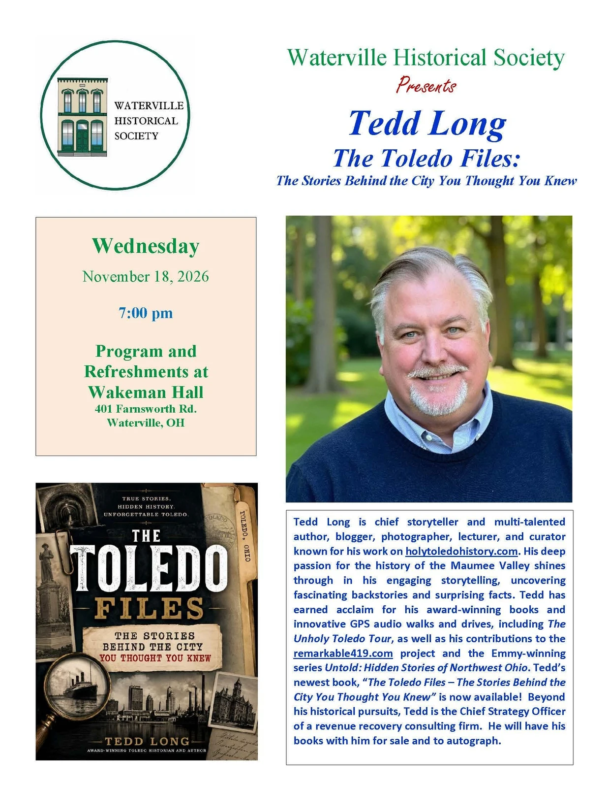 Organizer promotional image for Tedd Long: The Toledo Files