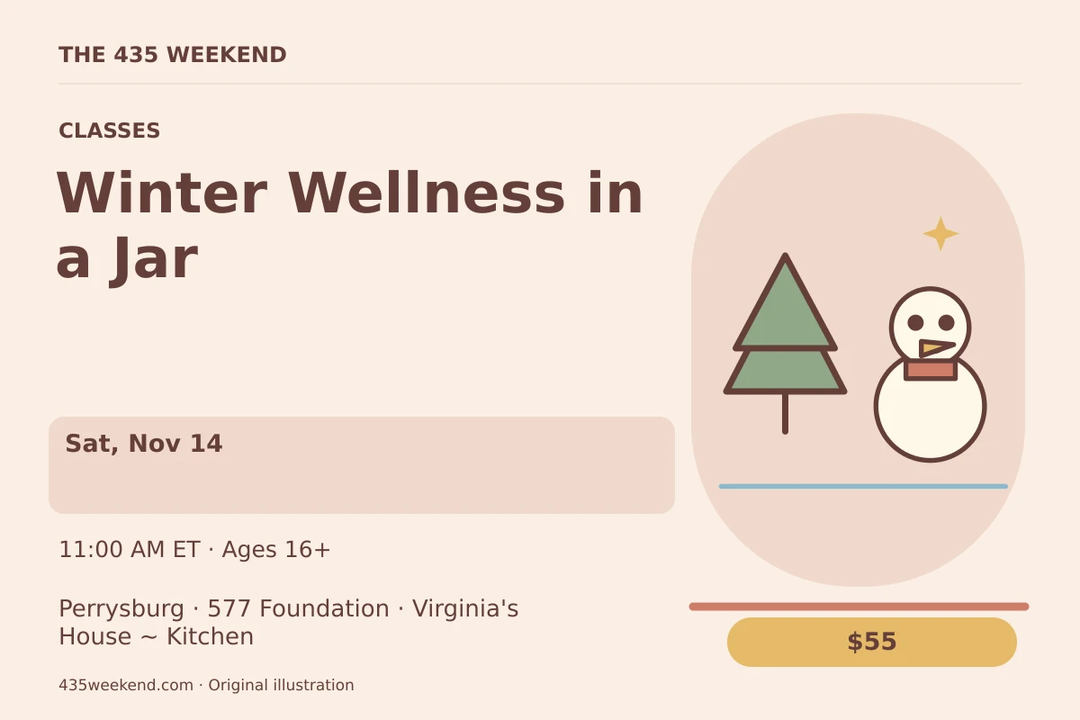 Illustrated activity card for Winter Wellness in a Jar; see listing for dates, Perrysburg.