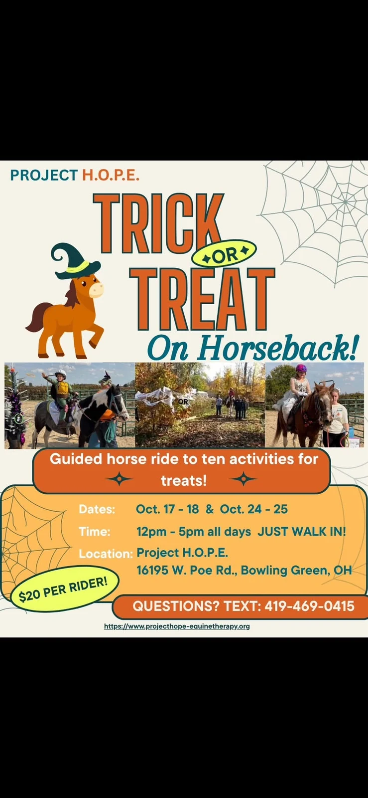 Flyer with all four October dates, hours, location and rider fee.